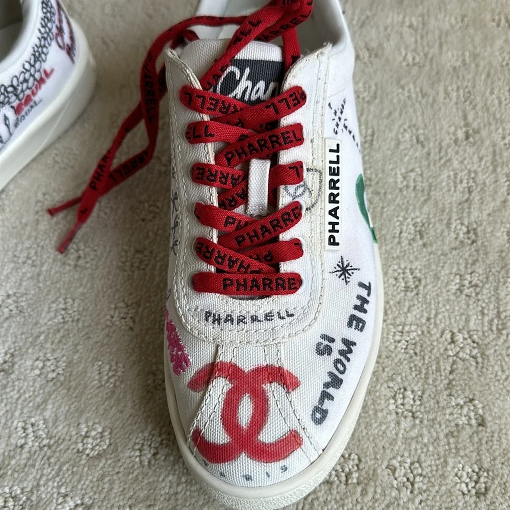 Chanel Pharrell Canvas Capsule Sneakers White Graffiti